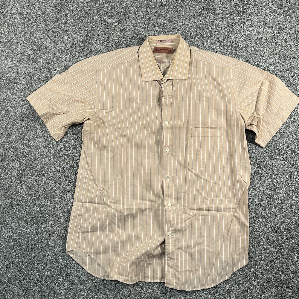 Henry Grethel Mens 16 Short Sleeve Button Up Shirt Tan Striped Vintage